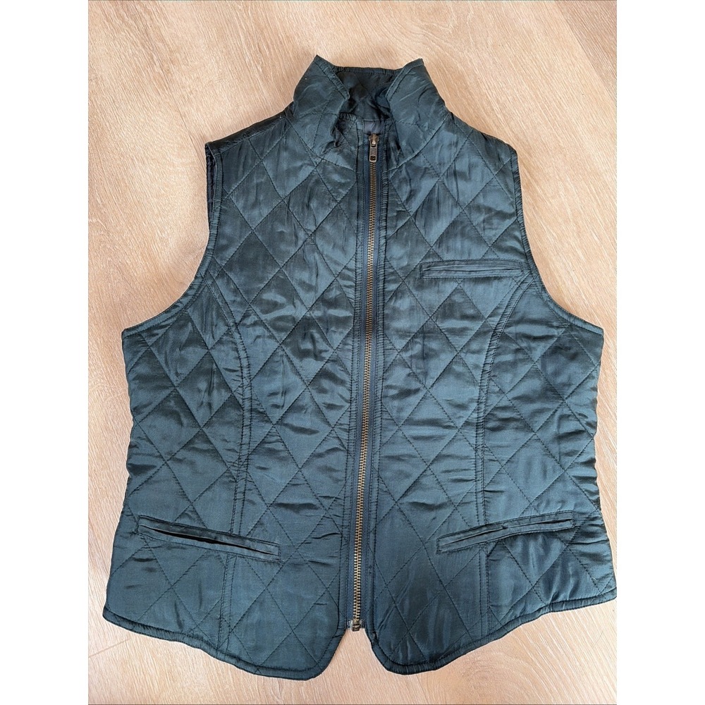 VTG AMI 100% Silk Quilted Vest Petite Med Green Lightweight Preppy Classicβ Zip